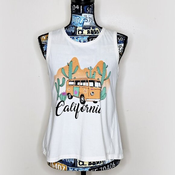 VIBE N' California VW Hippie Bus Tank Top Boho Split Crossover Back Retro Sz M - Picture 1 of 5